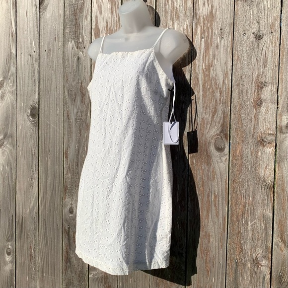 1. STATE Women's Size 8 Off White Eyelet Adjustable Spaghetti Straps Mini Dress - Picture 3 of 14